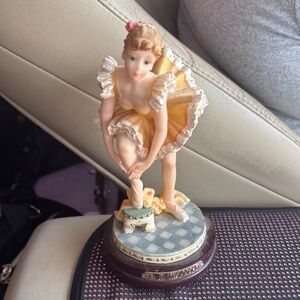 Vintage 1980s Porcelain 8” Ballerina Figurine in Yellow Dress De Elina